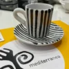 Set di 6 Tazzine da Caff� a Righe Bianche e Nere in Ceramica