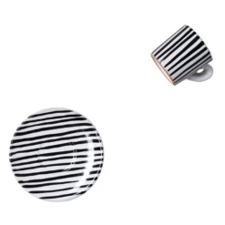Set di 6 Tazzine da Caff� a Righe Bianche e Nere in Ceramica