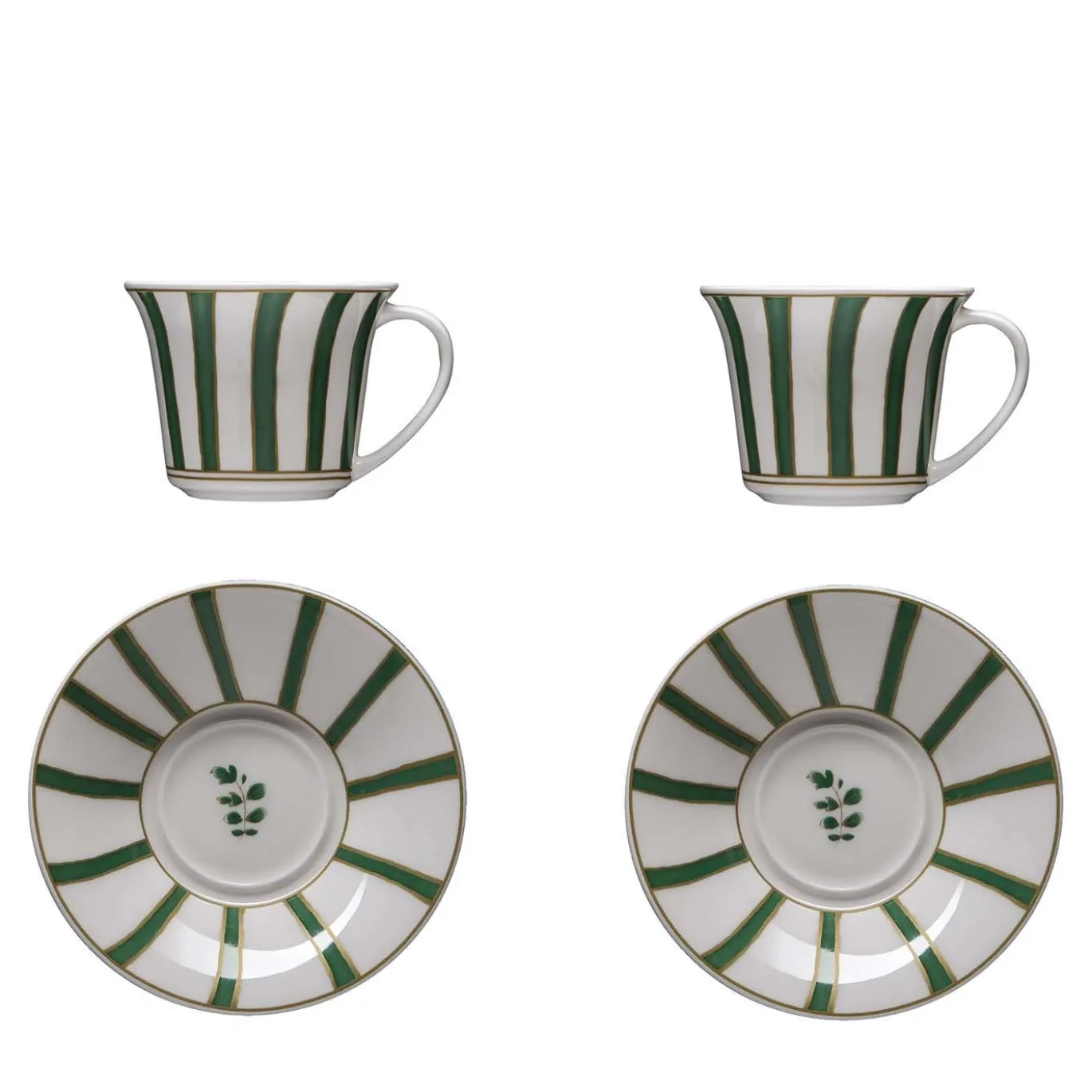 Set di 2 Tazzine da Caff� con Piattino Striche Verdi in Porcellana Verde