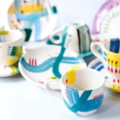 Set di 6 Tazzine e Piattini da Espresso in Ceramica Policroma Carioca