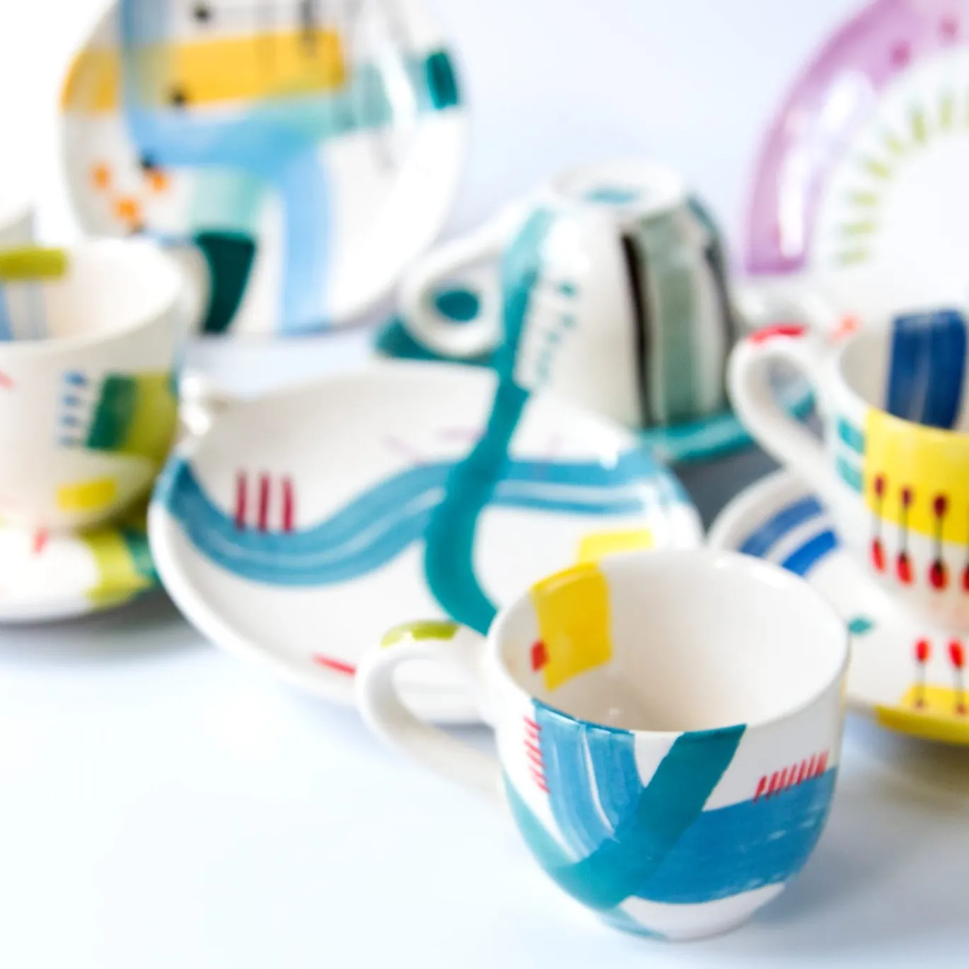 Set di 6 Tazzine e Piattini da Espresso in Ceramica Policroma Carioca