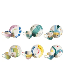 Set di 6 Tazzine e Piattini da Espresso in Ceramica Policroma Carioca