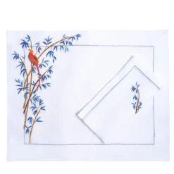 Set di tovaglietta e tovagliolo rettangolari in lino blu Bambou