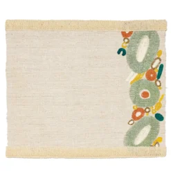 Set di 2 tovagliette beige in lino grezzo con bordo in lana #1