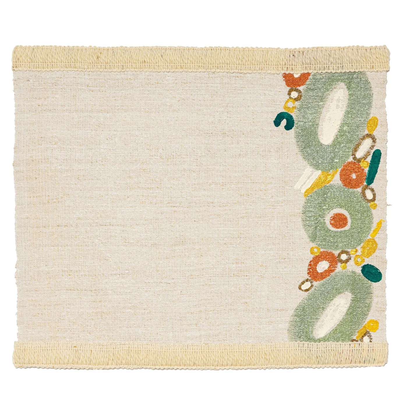 Set di 2 tovagliette beige in lino grezzo con bordo in lana #1