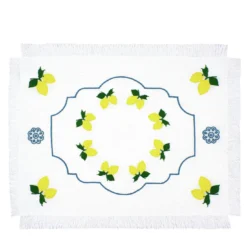 Set di 2 tovagliette bianche ricamate con frange Limoni
