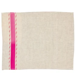 Set di 3 tovagliette classiche in lino grezzo beige con striscia fucsia