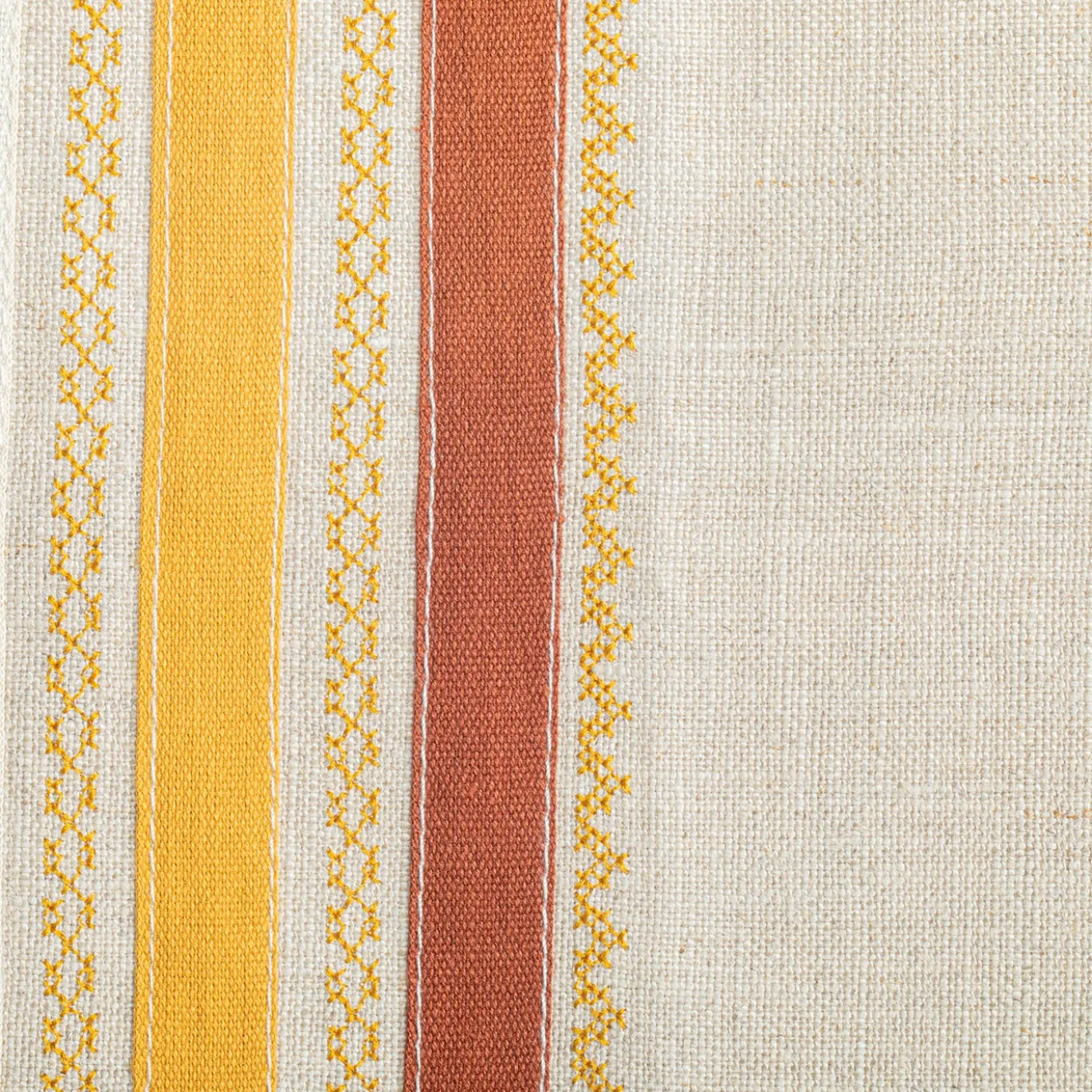 Set di 3 tovagliette classiche in lino grezzo beige con strisce arancioni