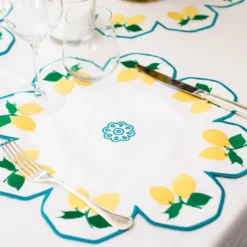 Set di 2 tovagliette di servizio bianche a forma di fiore Limoni Multicolor