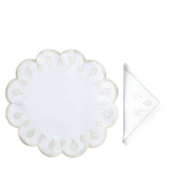 Set di tovagliette e tovaglioli in lino rotondo Gocce Gold