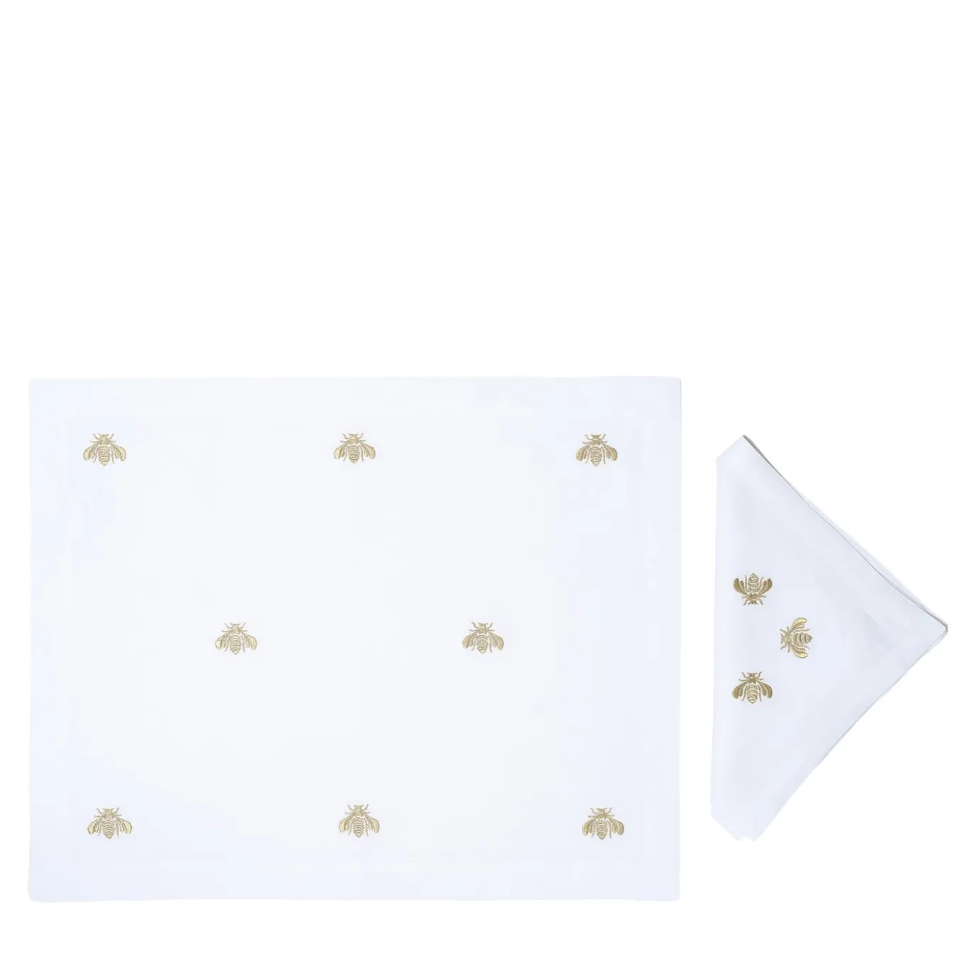 Set di tovagliette e tovaglioli in lino rettangolari Golden Bees