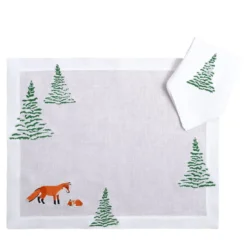 Set di tovagliette e tovaglioli rettangolari in lino Fox