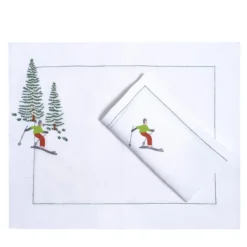 Set di tovagliette e tovaglioli ricamati a mano Ski #2