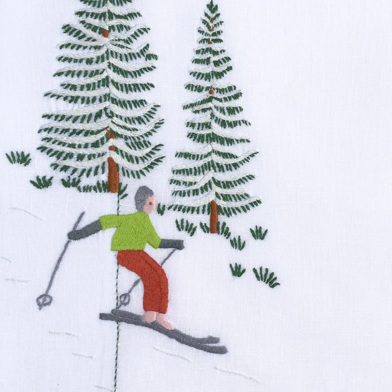 Set di tovagliette e tovaglioli ricamati a mano Ski #2
