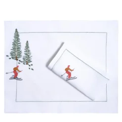 Set di tovagliette e tovaglioli ricamati a mano Ski #4