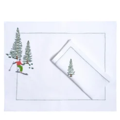 Set di tovagliette e tovaglioli ricamati a mano Ski #6