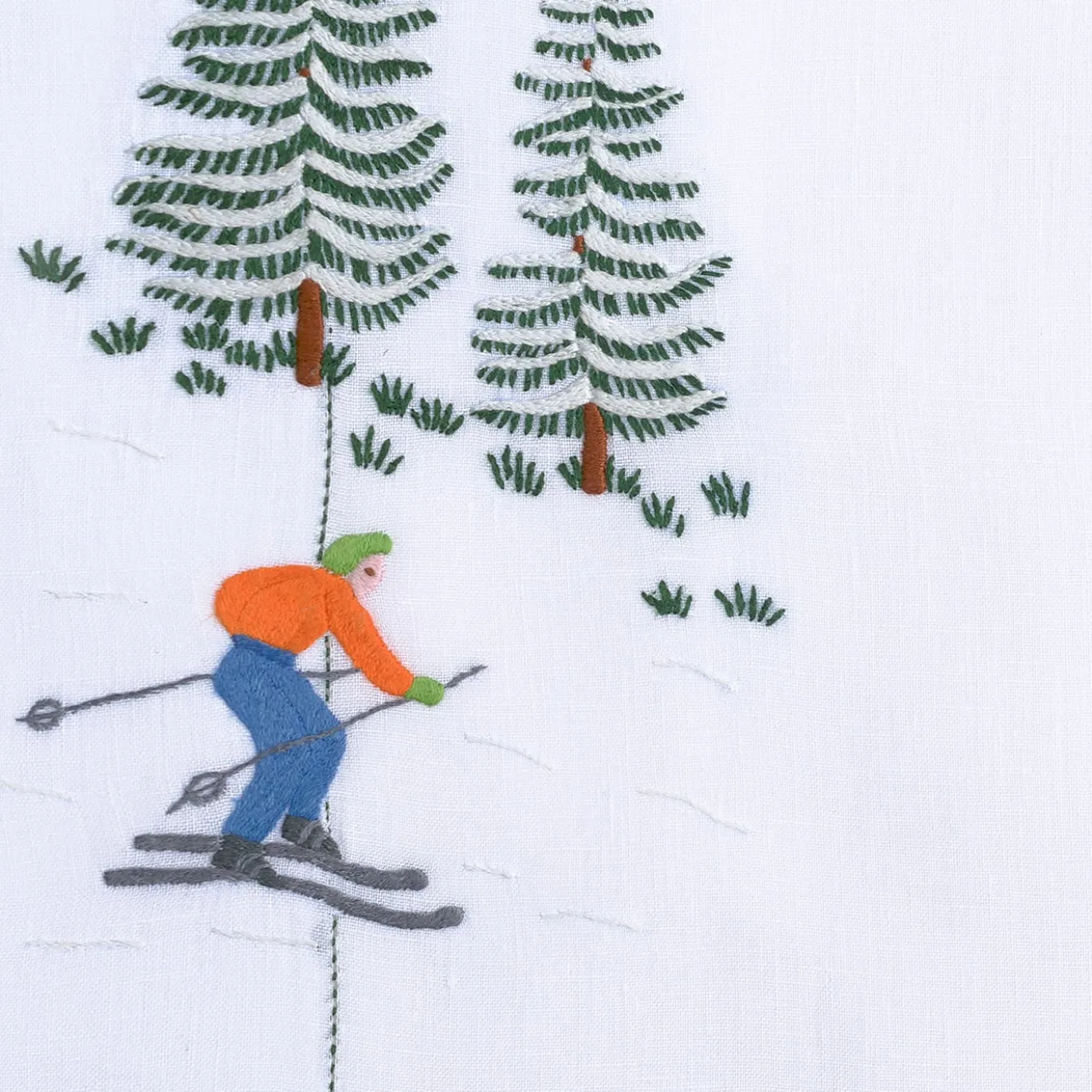 Set di tovagliette e tovaglioli ricamati a mano Ski # 7