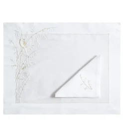 Set di tovagliette e tovaglioli in lino rettangolari di bambù bianco