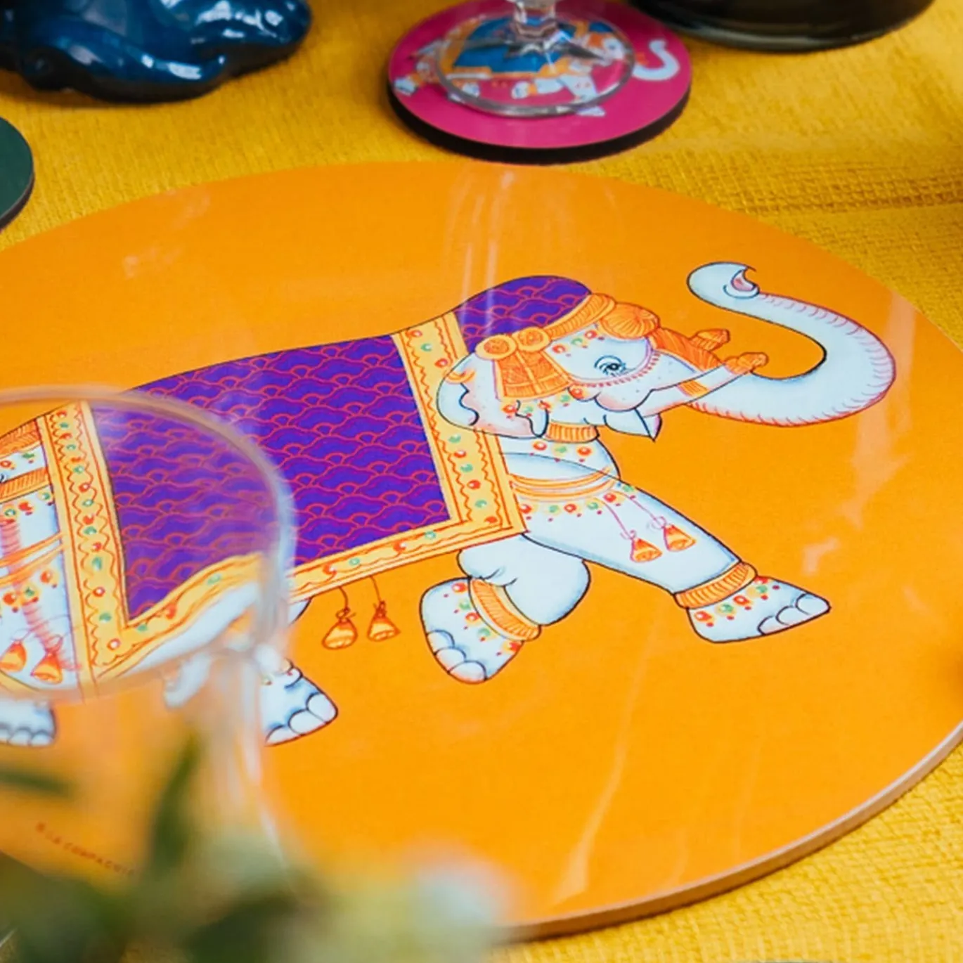 Set di 2 tovagliette gialle Elephant