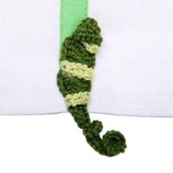 Set di 4 tovagliette in lino bianco e verde con bacelli all'uncinetto