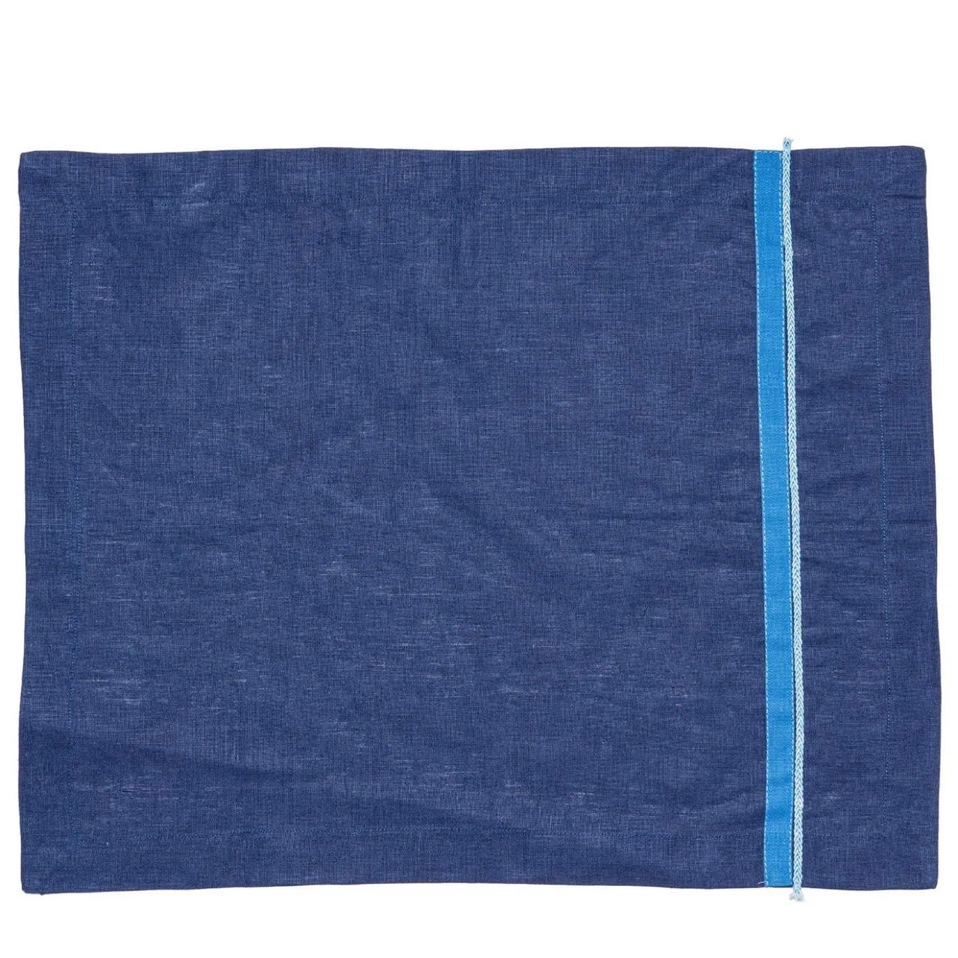 Set di 3 tovagliette in lino grezzo blu con striscia azzurra