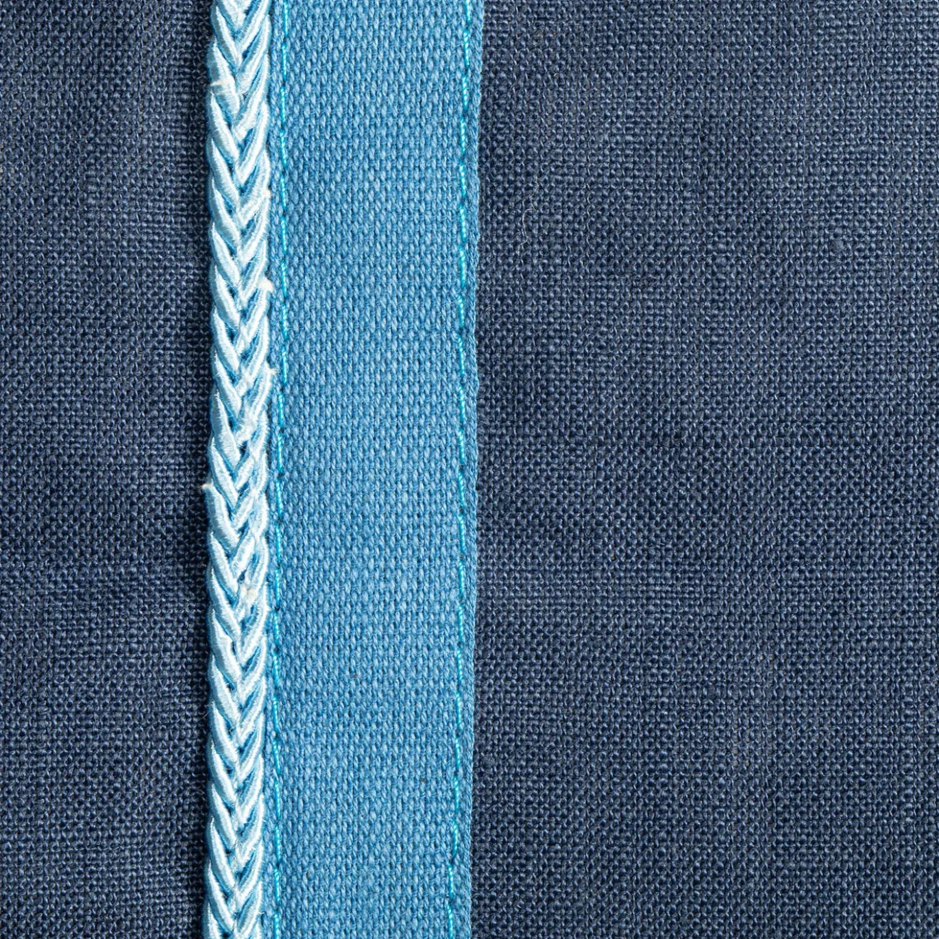 Set di 3 tovagliette in lino grezzo blu con striscia azzurra