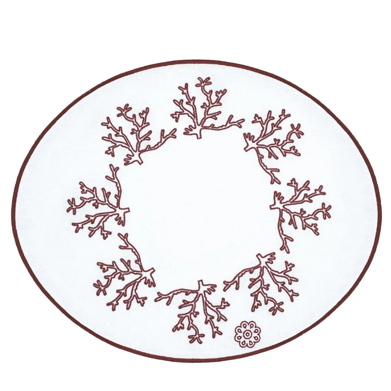 Set di 2 tovagliette ovali ricamate Corallo Rosso