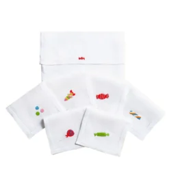 Set di 6 tovagliette per bevande in lino ricamate a mano Candy
