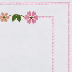 Set di 4 Tovagliette Ricamate Margherita Rosa In Lino