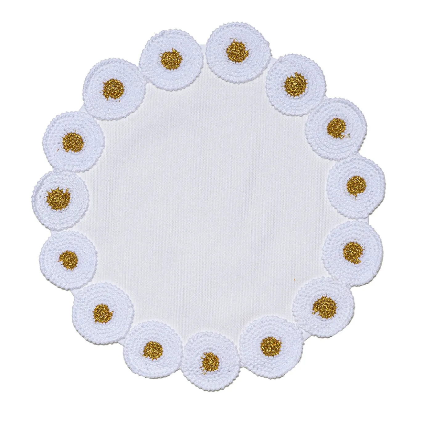 Set di 2 tovagliette rotonde grandi all'uncinetto in cotone bianco