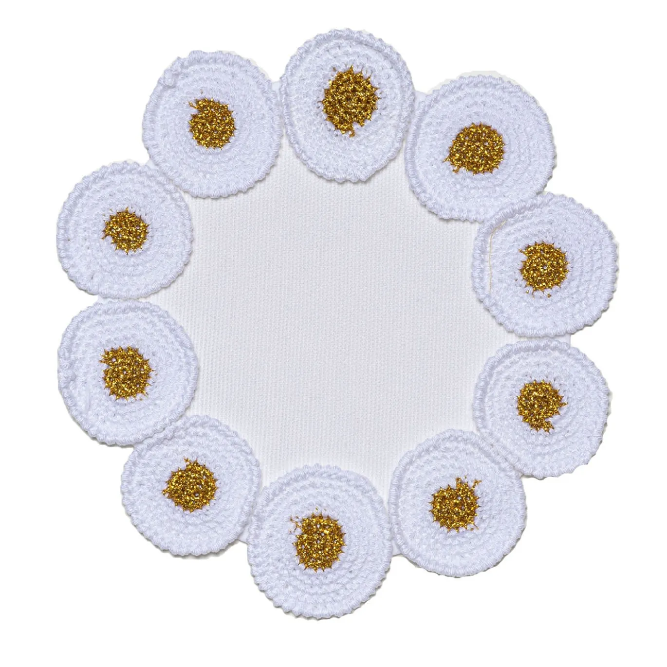 Set di 2 tovagliette rotonde piccole all'uncinetto in cotone bianco