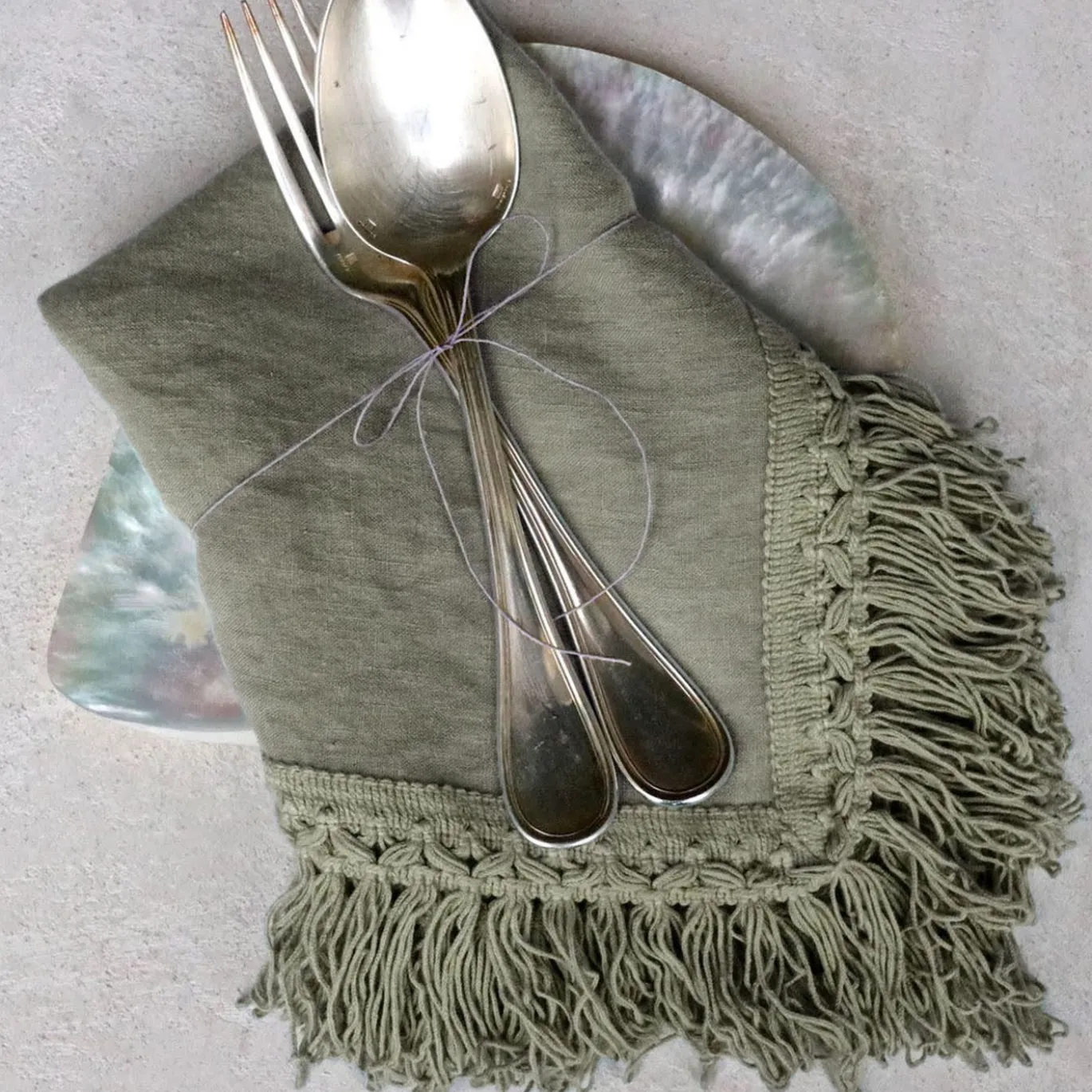 Set di 4 tovaglioli alla menta con frange lunghe