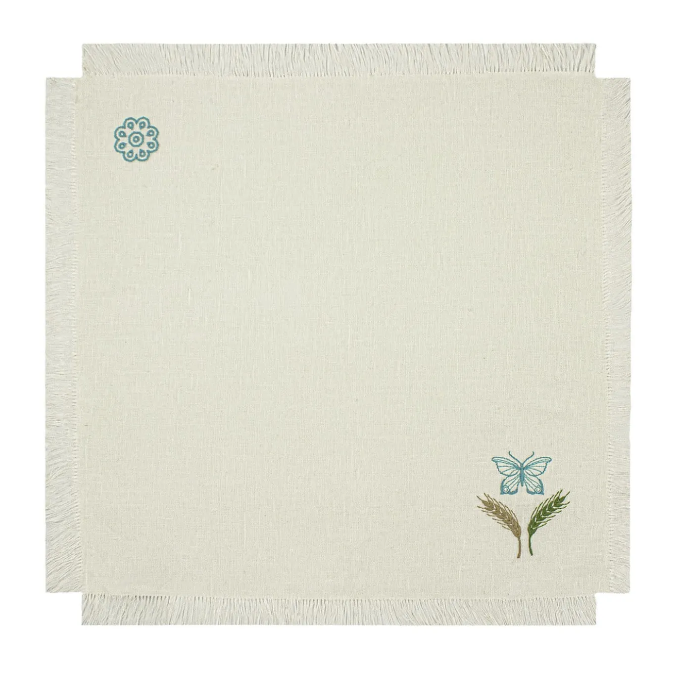 Set di 6 tovaglioli avorio ricamati con frange Grano Multicolor