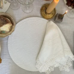 Set di 4 tovaglioli bianchi con pizzo siciliano