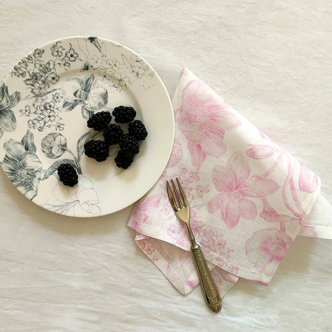 Set di 6 tovaglioli bianchi e rosa Marie Antoinette