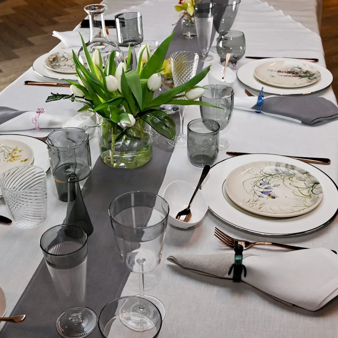 Set di 4 tovaglioli di lino bicolore bianco-sale-pepe di lusso
