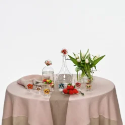 Set di 4 tovaglioli di lino di lusso bicolore argento-rosa-tortora
