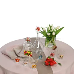 Set di 4 tovaglioli di lino di lusso bicolore argento-rosa-tortora