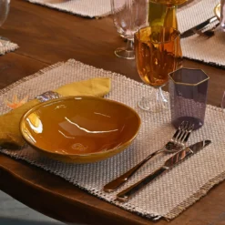 Set di 4 tovaglioli di lusso in puro lino Safran con frange a mano