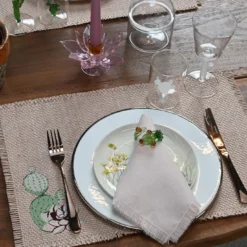 Set di 4 tovaglioli di lusso in puro lino con frange a mano per sale e pepe