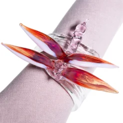 Set di 4 tovaglioli di lusso in puro lino rosa-argento con frange a mano
