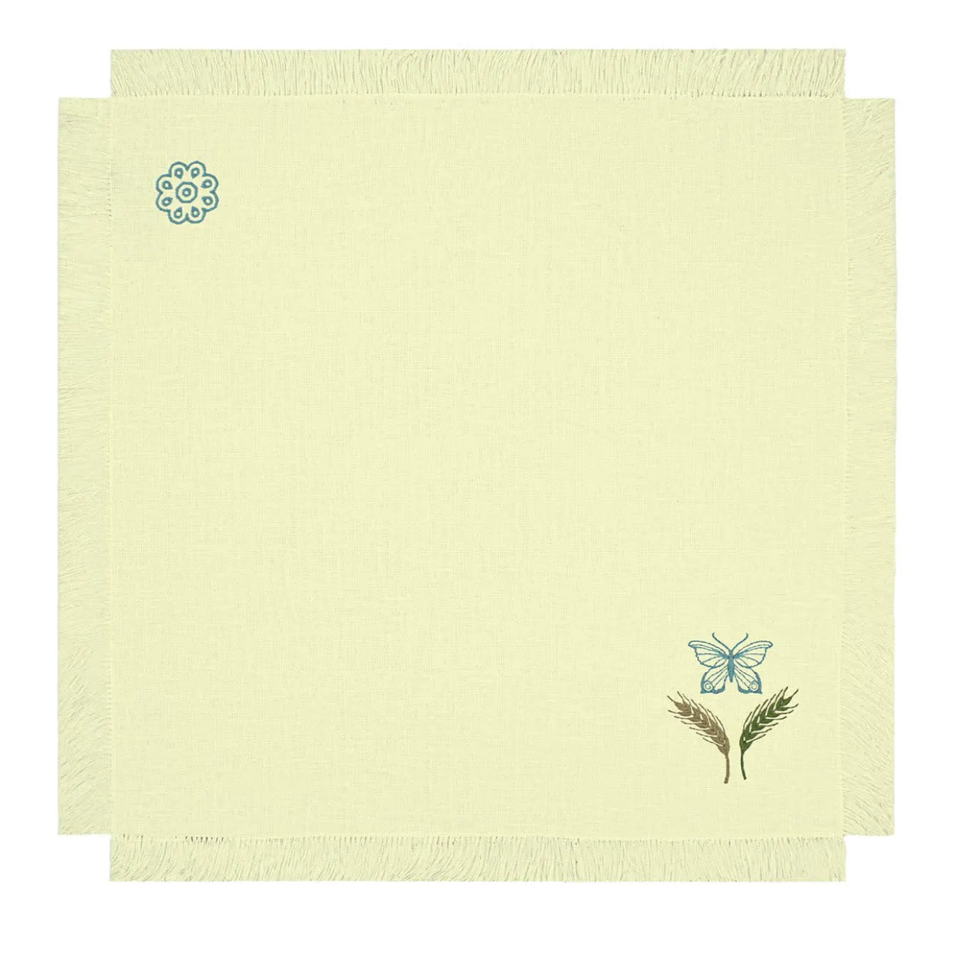 Set di 6 tovaglioli gialli ricamati con frange Grano Multicolor