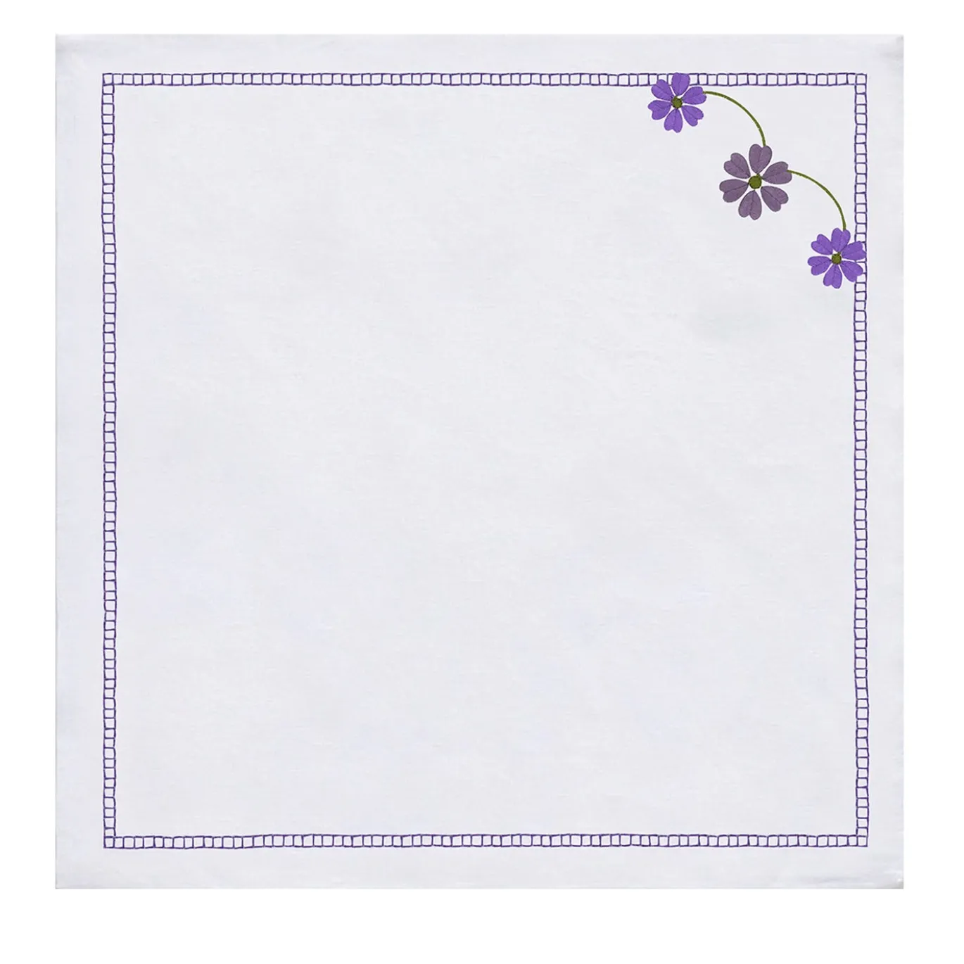Set di 4 Tovaglioli Ricamati Margherita Viola in Lino