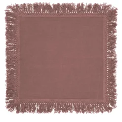 Set di 4 tovaglioli rosa vintage con frangia lunga