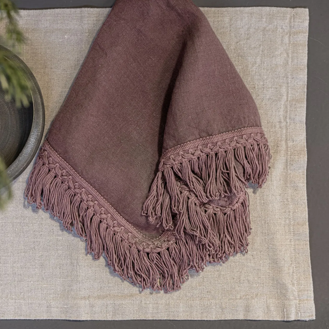 Set di 4 tovaglioli rosa vintage con lunghe frange