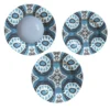 Set di tre piatti in ceramica Ikat in blu, nero e bianco per 1