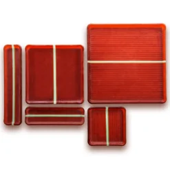 Set di 2 vassoi rettangolari in vetro rosso Corallo