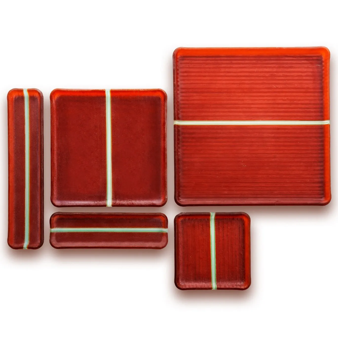 Set di 2 vassoi rettangolari in vetro rosso Corallo