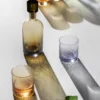 Set in vetro Murano Borealis Torse Wisteria con bottiglia e 2 bicchieri