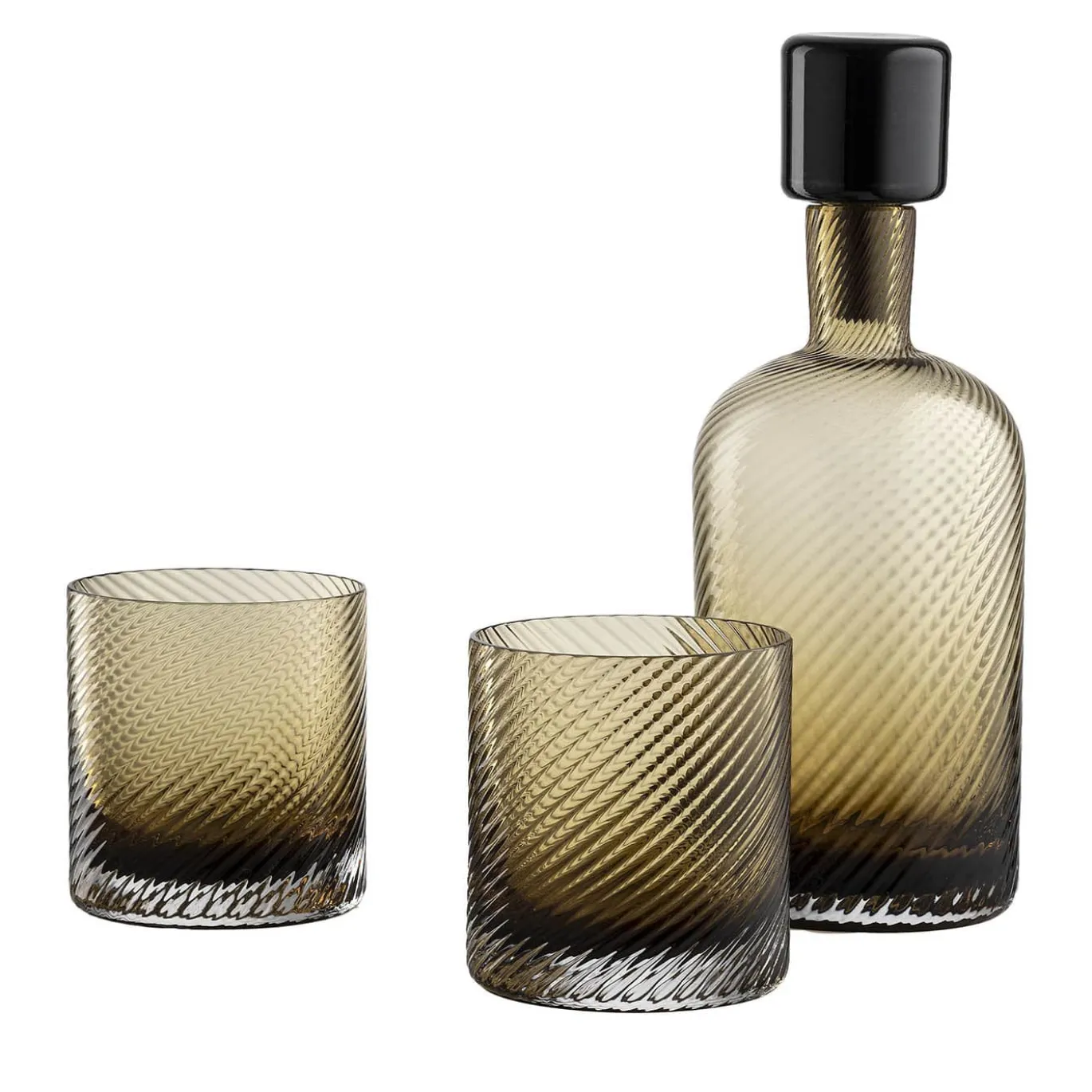 Set in vetro Murano Borealis Torse 3 pezzi Brown con bottiglia e bicchieri